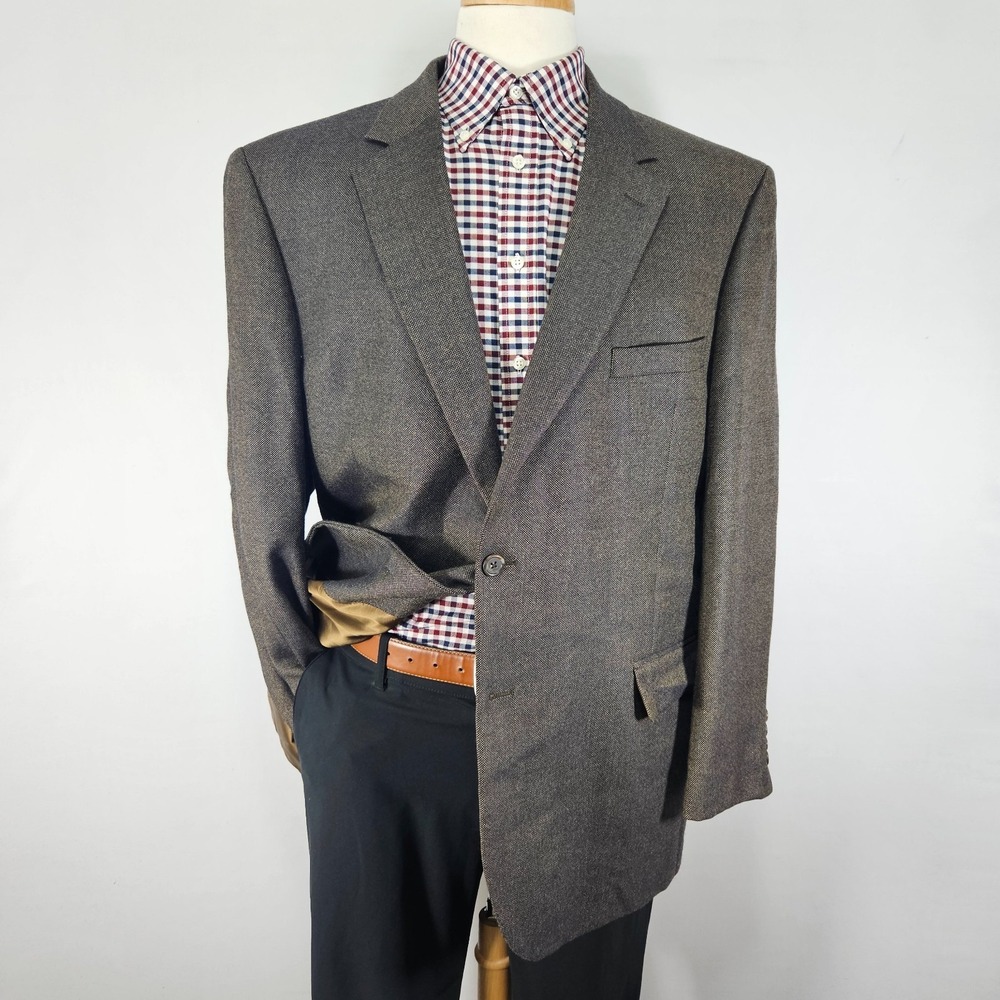 JOS A BANK Men's Sport Coat Blazer Two Button‎ Birds-eye Brown Wool Rayon 46R